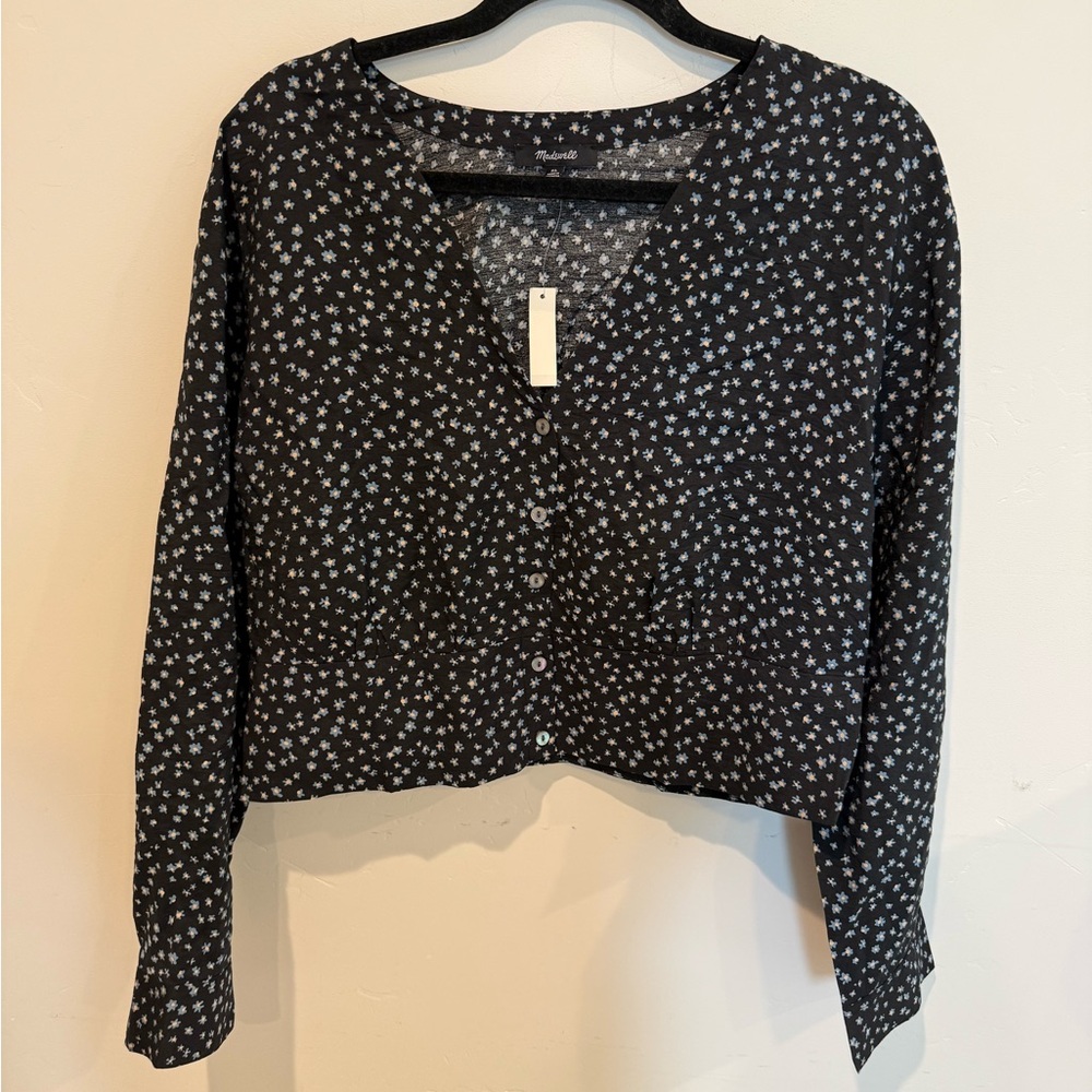Madewell NWT Black Floral Button-Down Shirt Womens XL Girly Feminine Spring